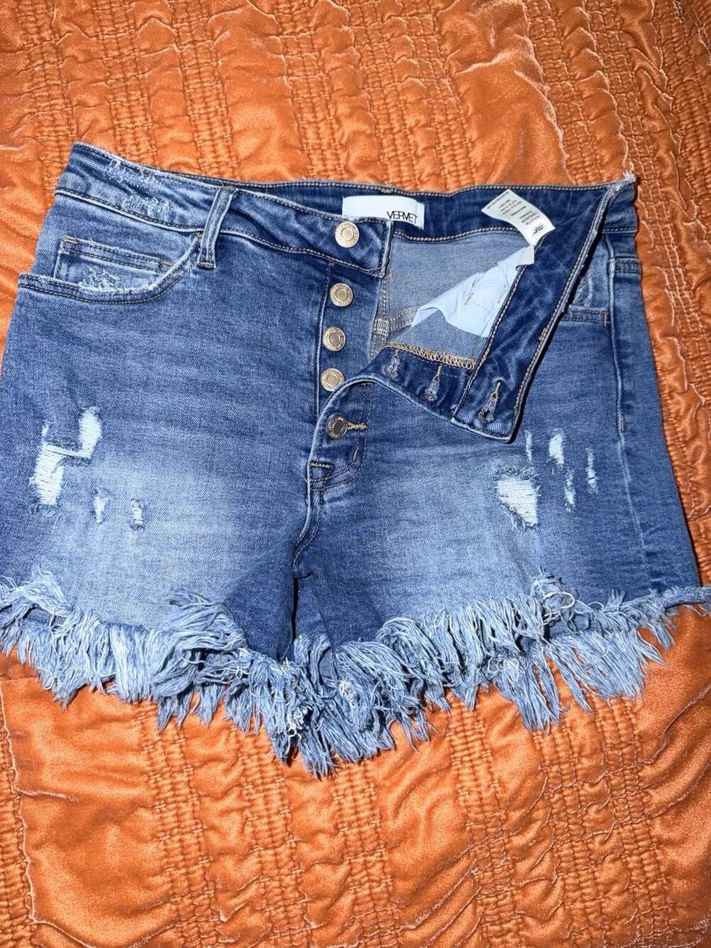 Vervet Denim Shorts Size 27 Blue Distressed Button Fly Fringe Cut Off